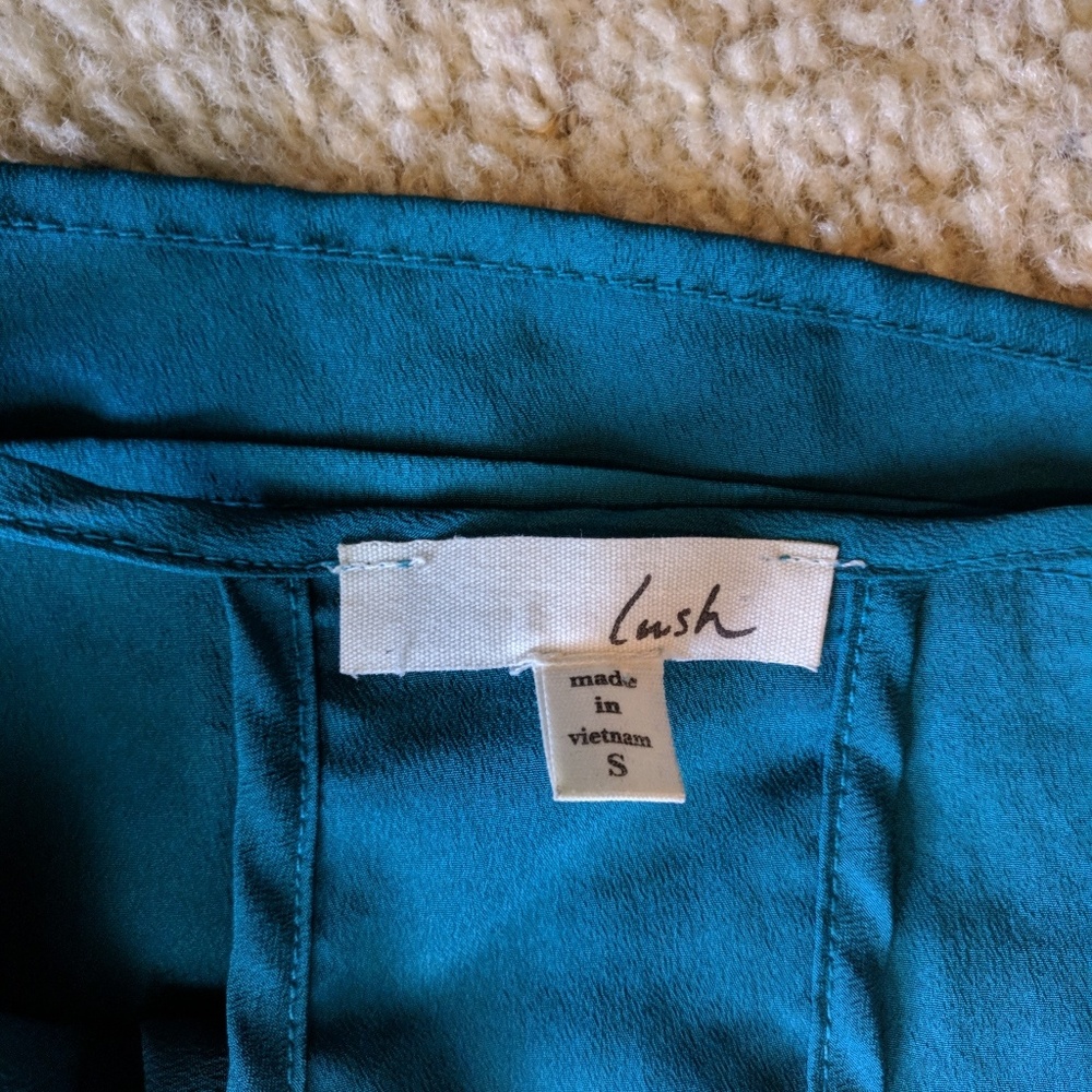 Lush Peacock Teal Elastic Waist Dress w/ Cutouts - Picture 6 of 8